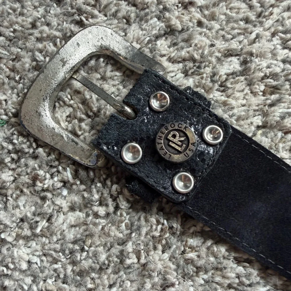 Leatherock USA Black Leather Multi Strand Chain Belt Western Rocker Silver 34